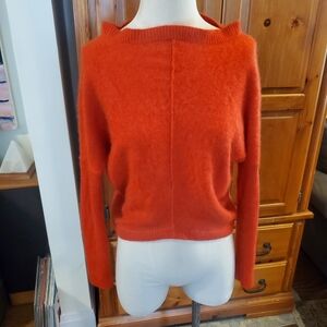 Cashmere Free People Style Salmon Orange Women's Sweater Drop Shoulder Vintage